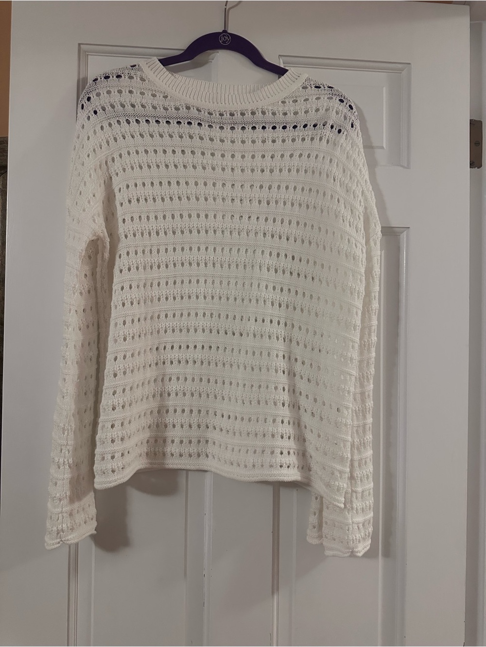 Amazon Women's Ivory Open-Knit Crewneck Sweater